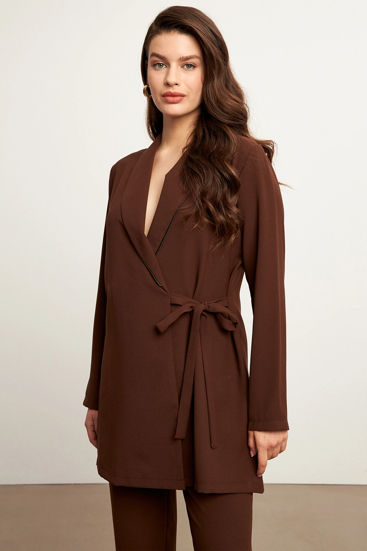 Brown Piping Jacket and Trousers Set
