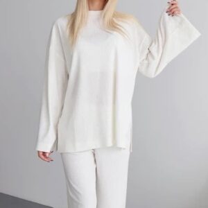 2023-Autumn-Winter-Warm-Long-Sleeve-Long-Pants-White-Cotton-Pajamas-Loungewear-for-Women-Set
