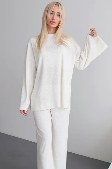 Annalise Knitted Top and Trousers Set in White