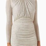 Cream Rhinestone Mesh Mini Dress