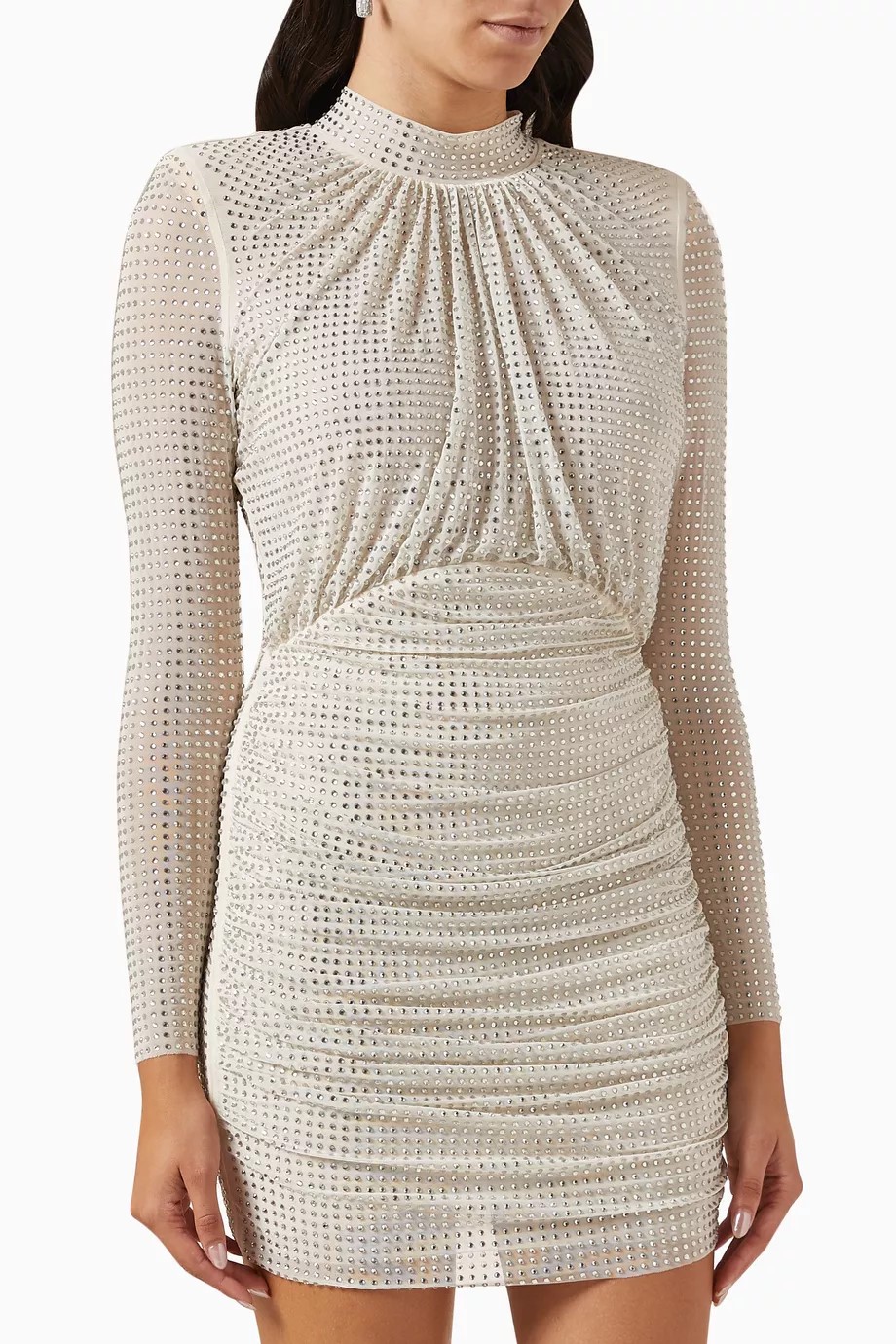 Cream Rhinestone Mesh Mini Dress