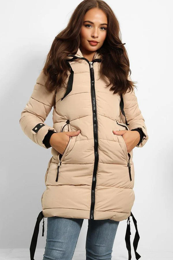 Mid Length Hooded Puffer Coat with Zip