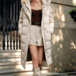 Long Quilted Cotton Fluffy Collar Beige Padded Coat