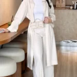 Cream Woolen Coat with Lantern Sleeves