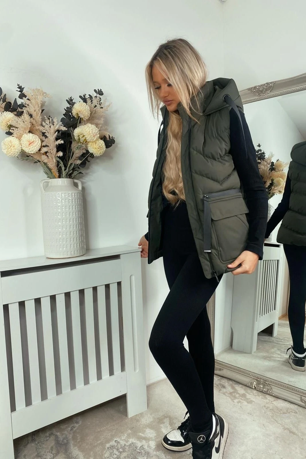 khaki-belted-gilet-with-detachable-hood