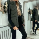 Khaki Belted Gilet with Detachable Hood