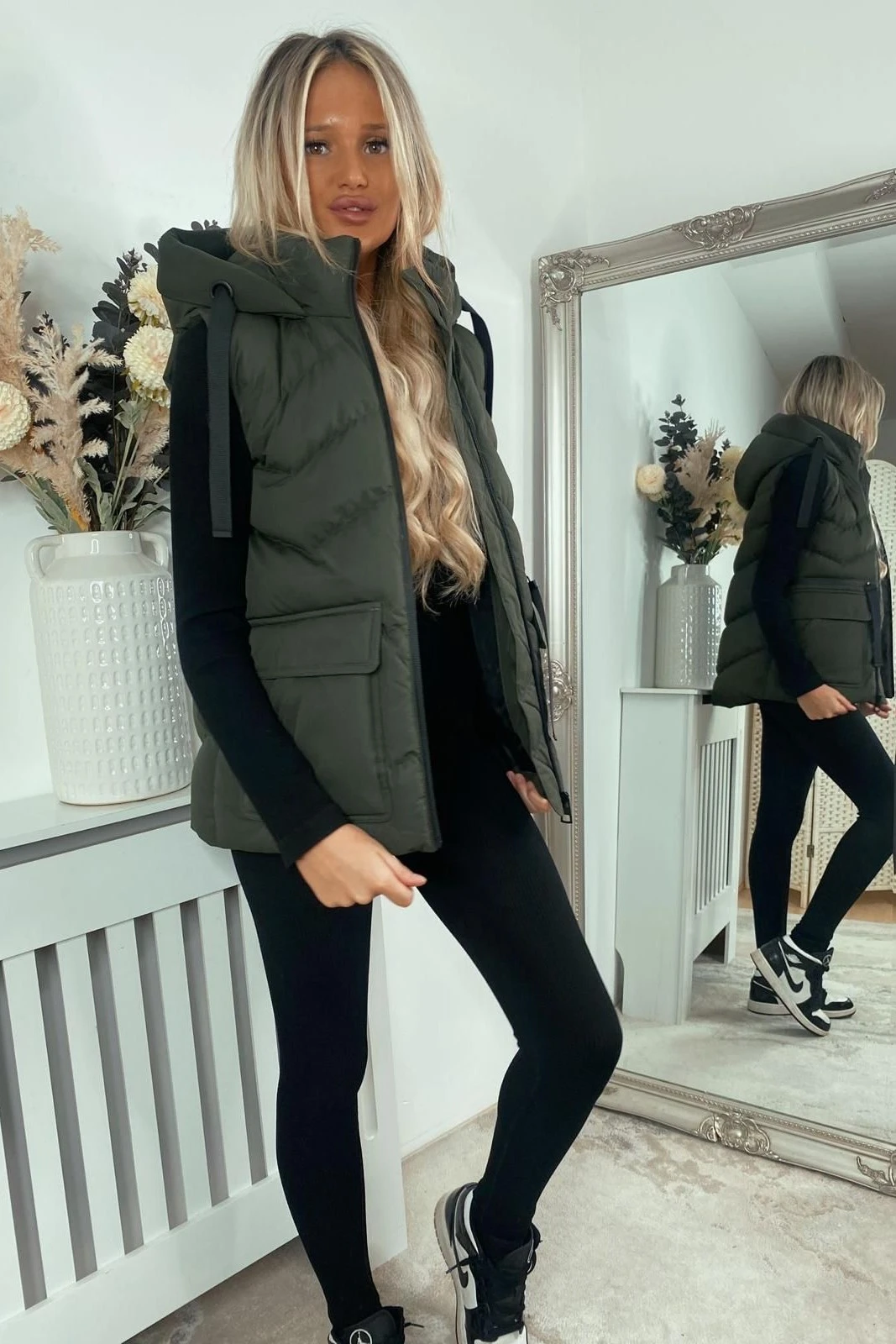 Khaki Belted Gilet with Detachable Hood