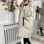 Beige Long Hooded Puffer Coat