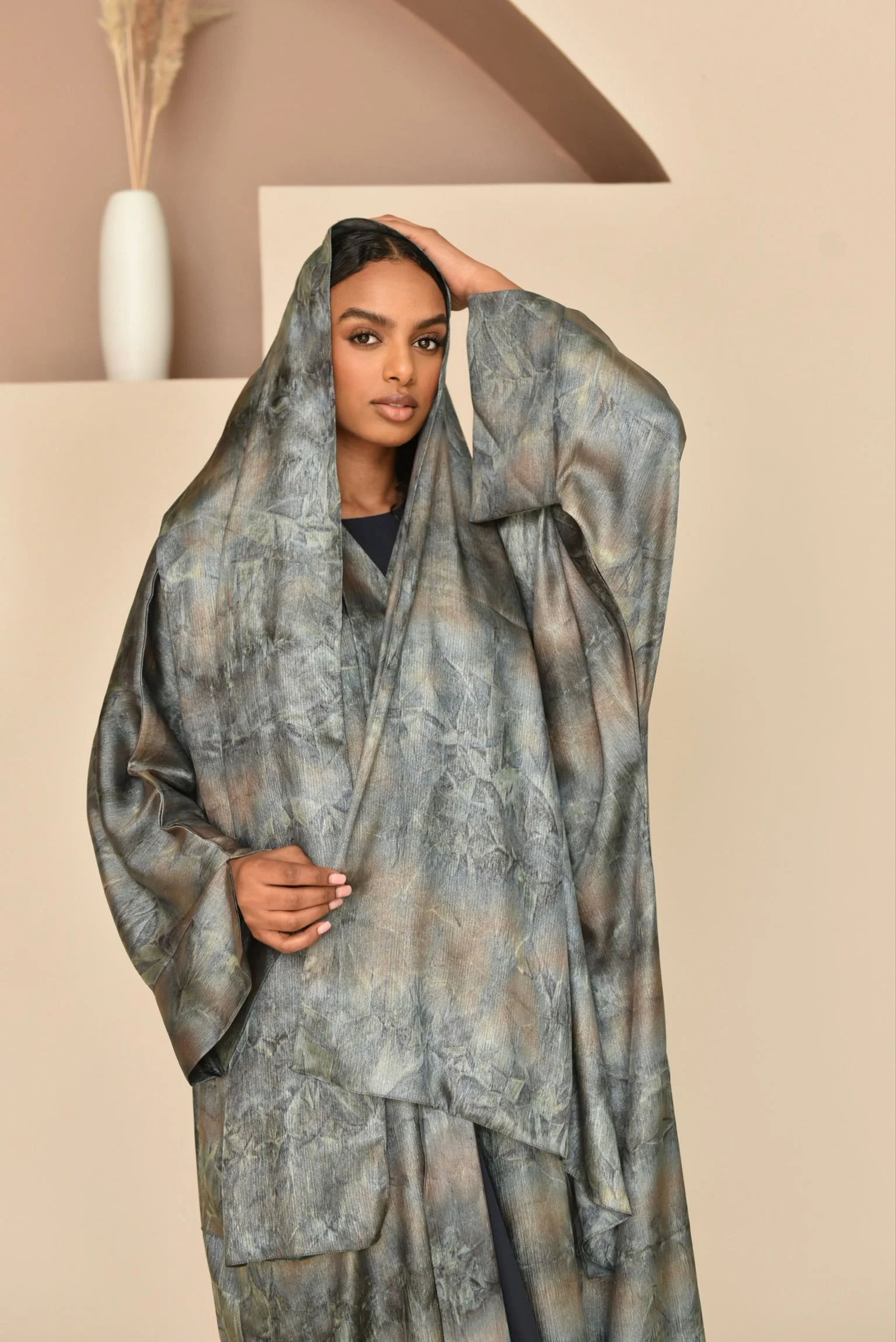 Blue Crepe Abaya with Matching Hijab and Underdress