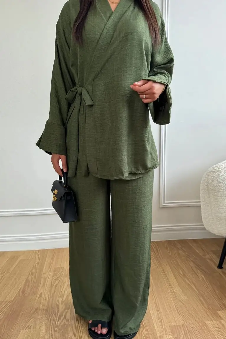 Green Amani Wrap Tie Crepe Set