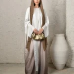 Brown Ombré Satin Abaya with Matching Hijab