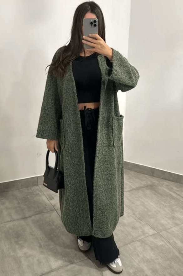 Longline Open-Front Knit Cardigan with Pockets