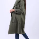 Women's Khaki Wrap Cowl Neck Cotton Coat