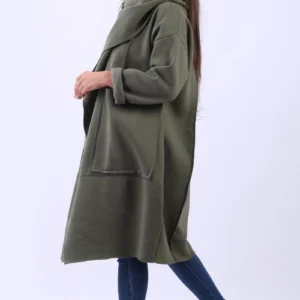 MadeInItalyWrapCowlNeckPlusSizeLagenlookCottonCoat-Khaki3