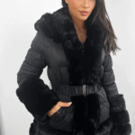 Soft Touch Hooded Faux Fur Elasticated Belt Lined Jacket