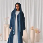 Blue Wave Crepe Abaya with Matching Hijab
