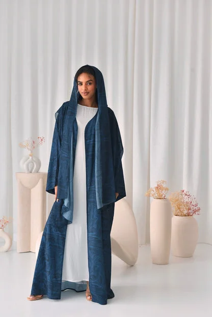 Blue Wave Crepe Abaya with Matching Hijab