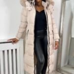 Faux Beige Fur Hooded Padded Long Coat