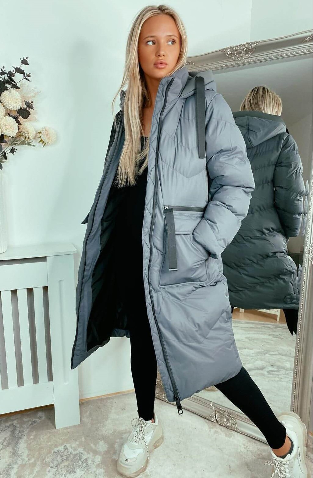 Grey Puffer Padded Maxi Hooded Coat