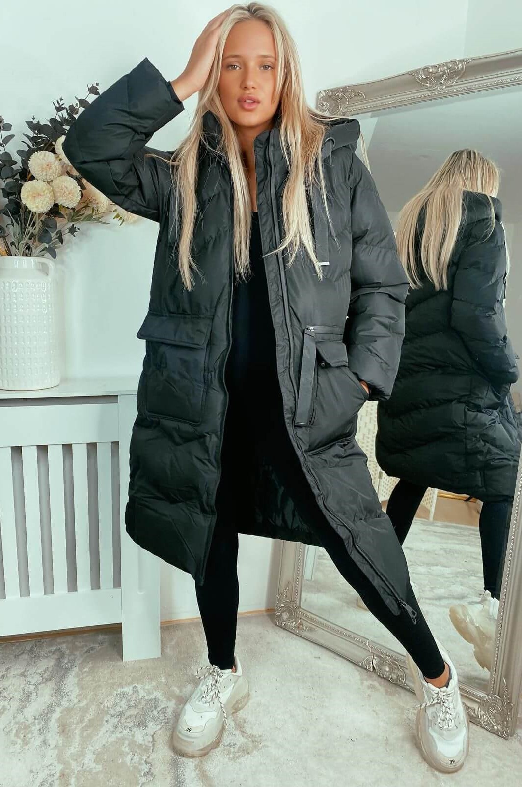 Puffer Padded Maxi Coat & Hood Black