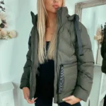 Khaki Puffer Mid Padded Coat with Hood