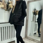 Chic Black Belted Gilet with Hood