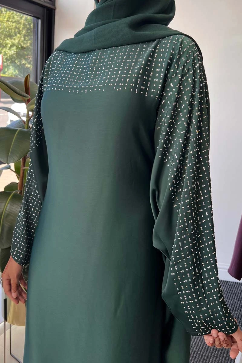 Green Aima Diamante Silk Kaftan with Inner Belt