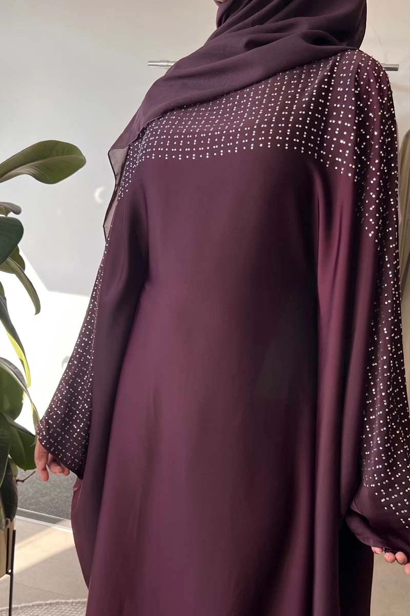 Purple Aima Diamante Silk Kaftan with Inner Belt
