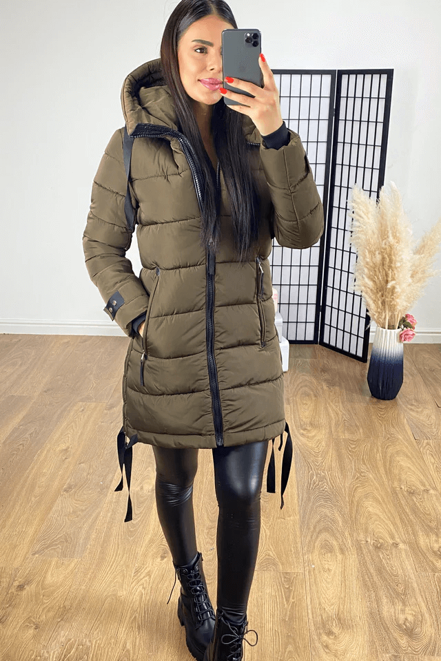 khaki-hooded-zip-detail-puffer-coat