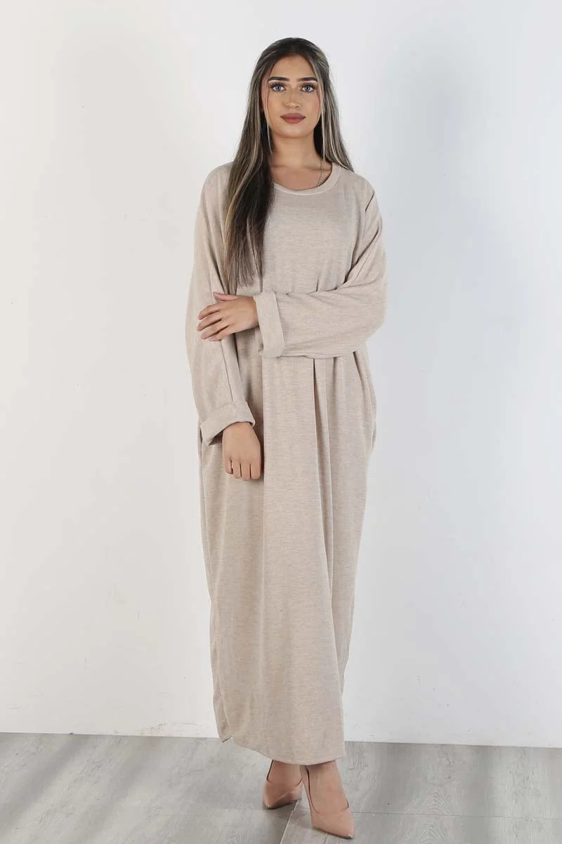 Beige Tia Basic Maxi Dress with Belted Waist