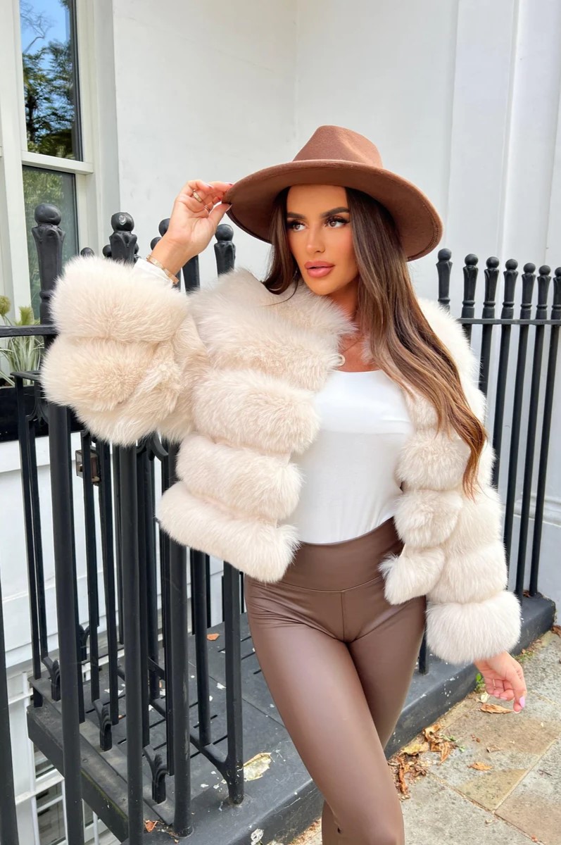 Cropped Jacket with Beige Fur Sleeves