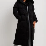 Long Puffer Belted Trench Coat with Hood Black