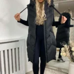 Longline Black Hooded Padded Gilet