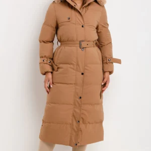 camel-puffer-longline-winter-womens-belted-coat-with-a-faux-fur-trim-hood-styledup-fashion