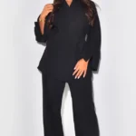 Black Velvet Wrap Cardigan & Straight Trousers Set
