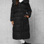 Long Black Jacket With Hood & Belt