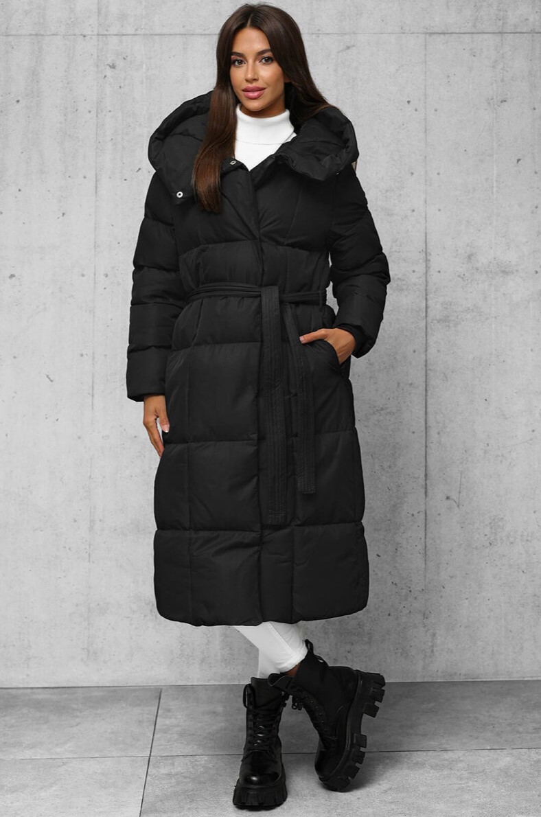Long Black Jacket With Hood & Belt