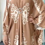 Camel Sara Printed Satin Kaftan with Diamante Ring