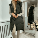 Khaki Olive Green Padded Long Gilet
