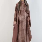 Brown Marble Print Kaftan with Matching Hijab