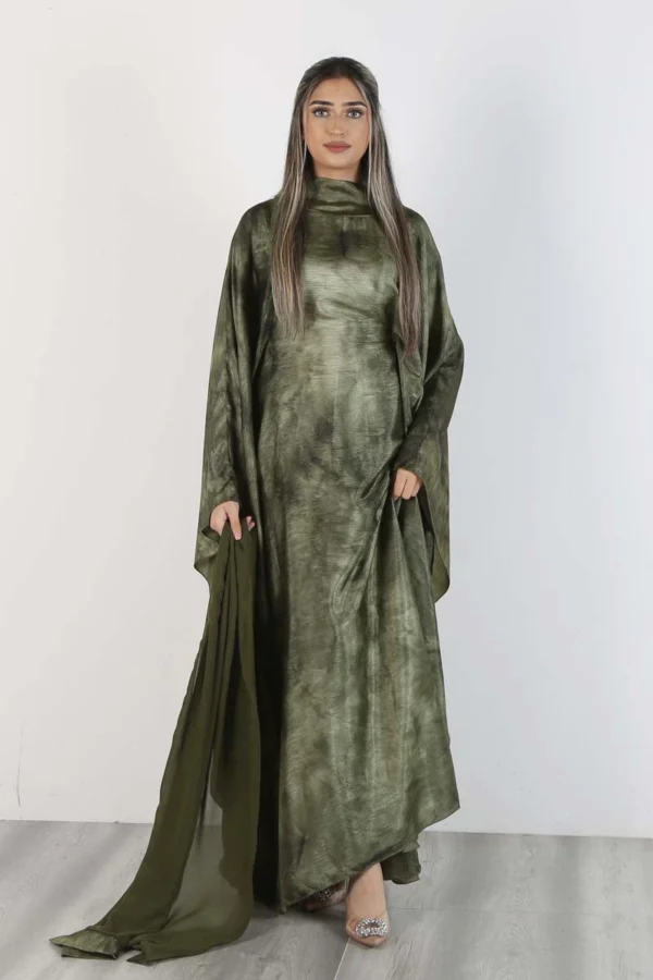 marblegreen Green Marble Print Kaftan with Matching Hijab