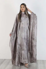 Grey Marble Print Kaftan With Matching Hijab