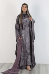 Purple Marble Print Kaftan with Matching Hijab