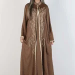 Bronze Embroidered Maxi Dress with Gold Detailing