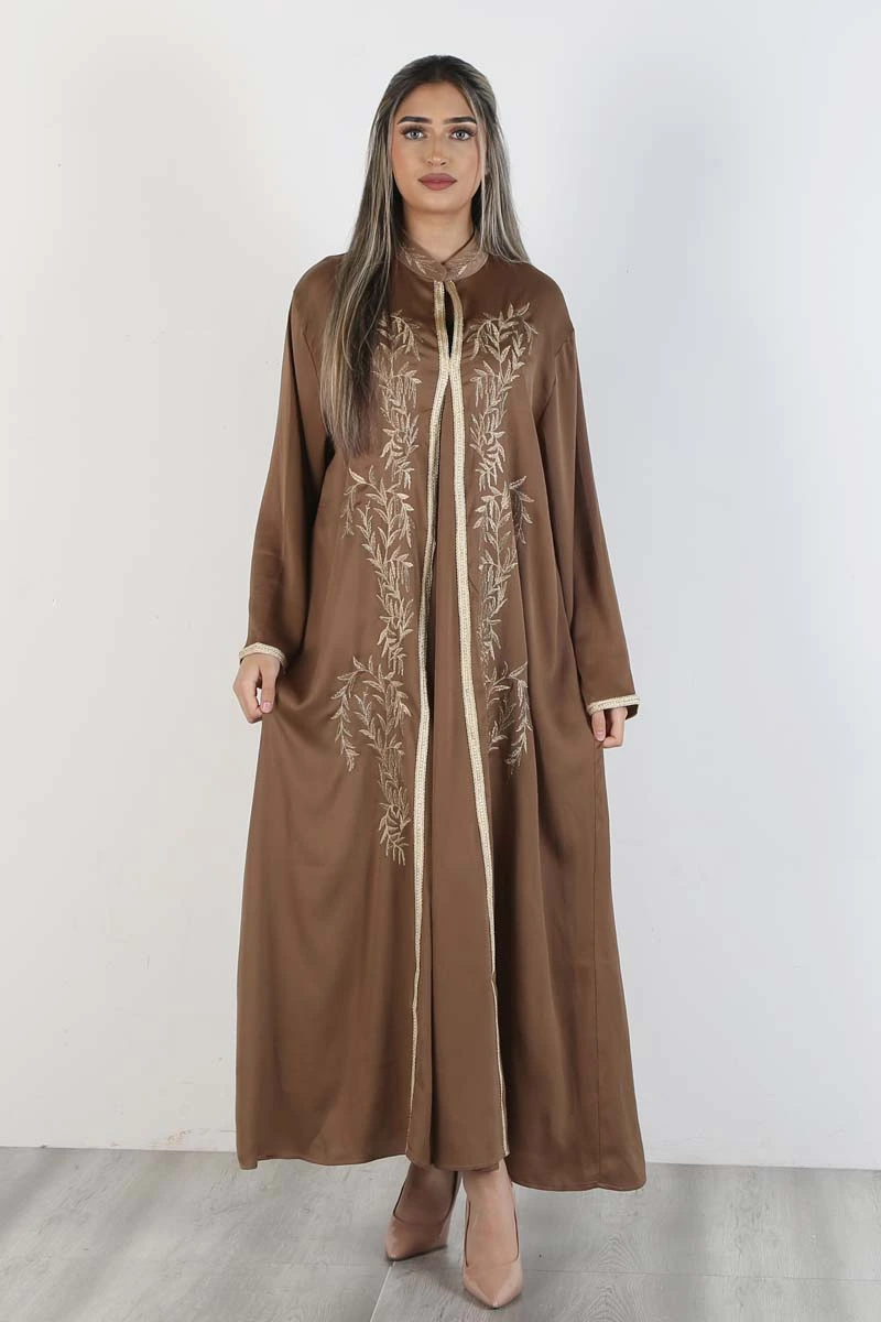 Bronze Embroidered Maxi Dress with Gold Detailing