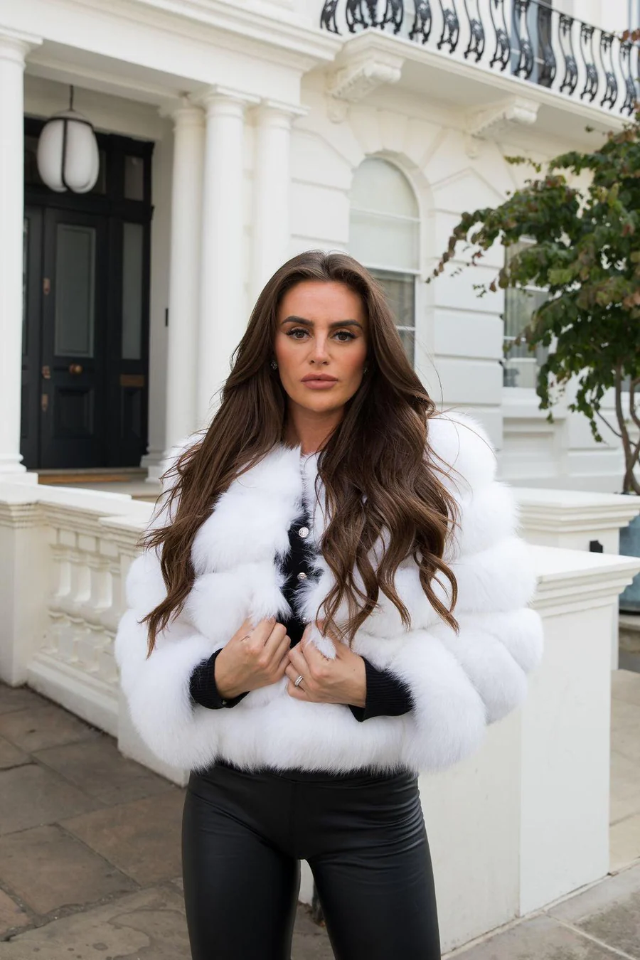 White Cropped Jacket with Fur Sleeves