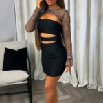 Black Satin Dress with Rhineston