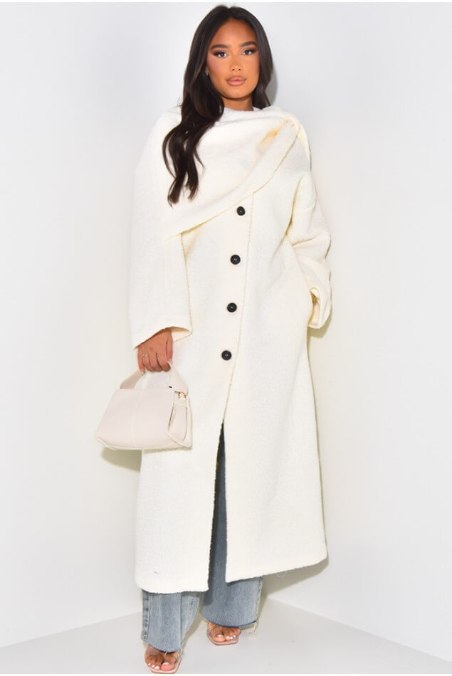 Scarf-Style Longline Coat Draped Collar